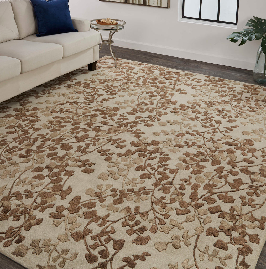 Bella Transitional Floral Botanical Ivory Taupe Brown Area Rug (8' x 10')