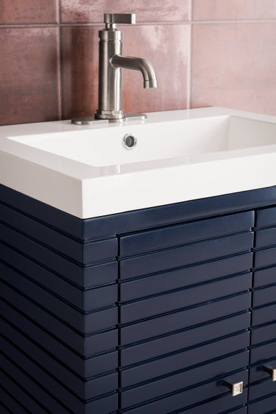 Linden 24" Single Vanity, Navy Blue With White Glossy Composite Stone Top