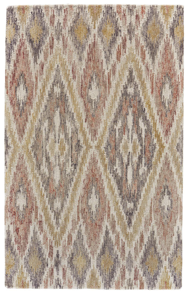 Arazad Transitional Ikat Purple Gold Ivory Area Rug (3'6" x 5'6")