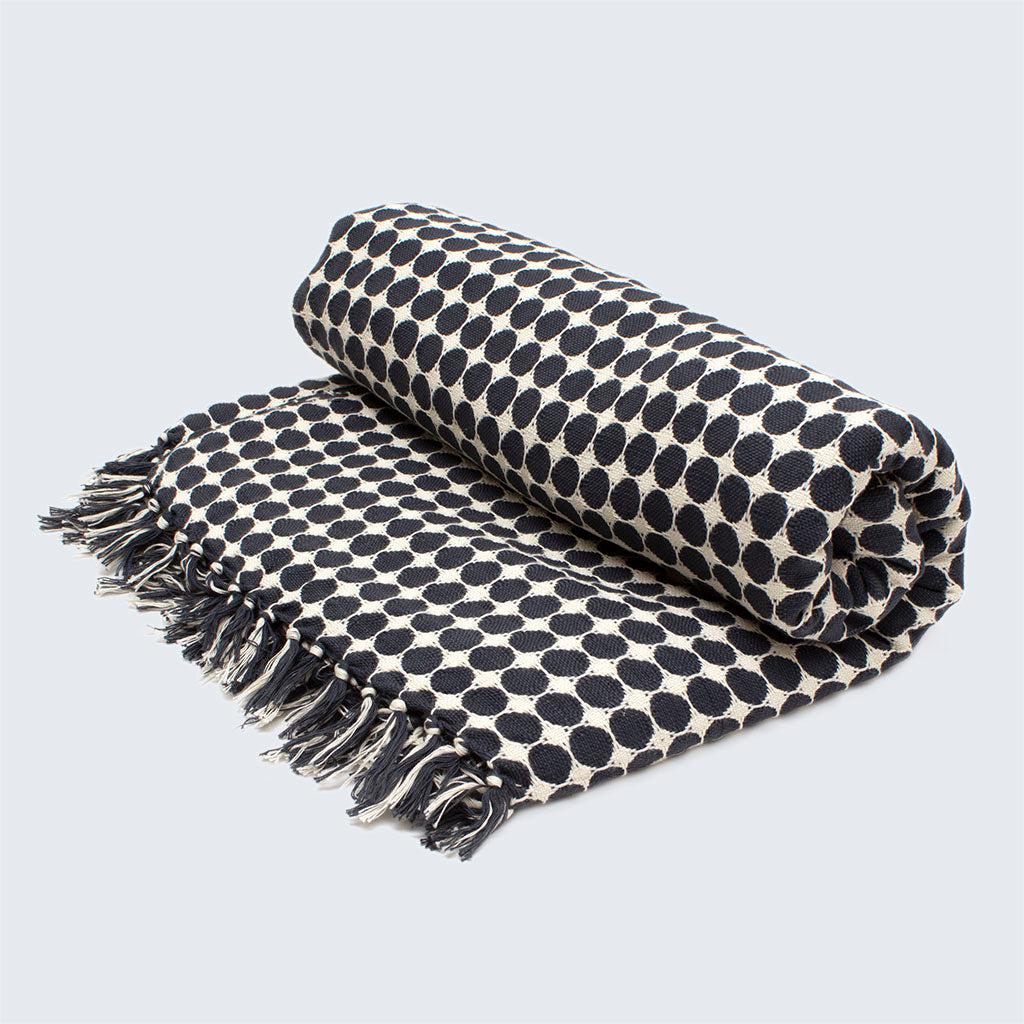 Tanzanian Handwoven Throw   Black Circles on White