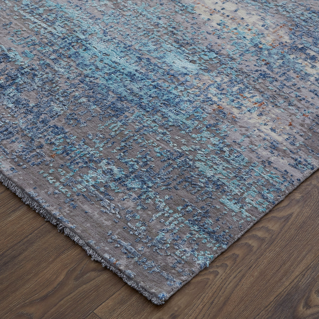 Fowler Transitional Watercolor Blue Silver Tan Area Rug (8'6" x 11'6")