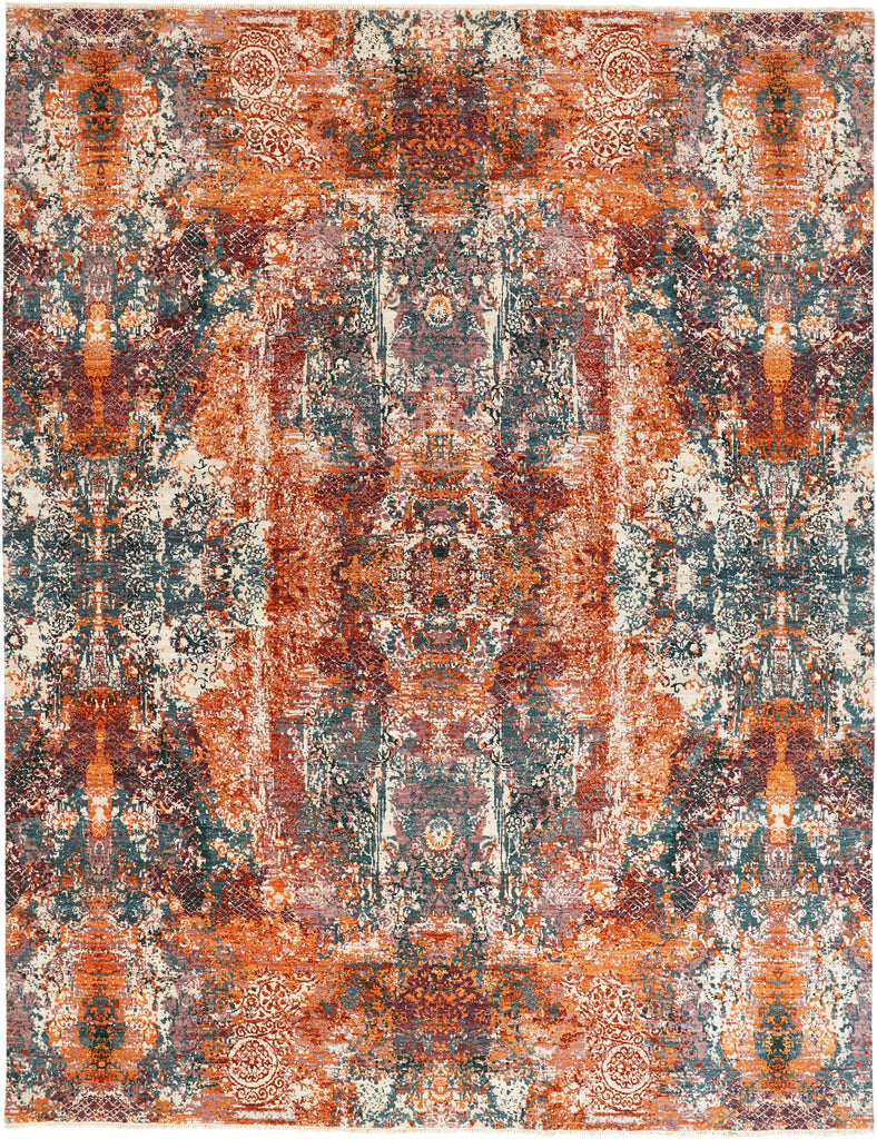 Dalia Luxe Modern Damask Red Orange Ivory Area Rug (11'6" x 15')