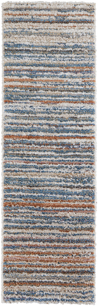 Mynka Transitional Stripes Ivory Blue Orange Area Rug (2'6" x 8')