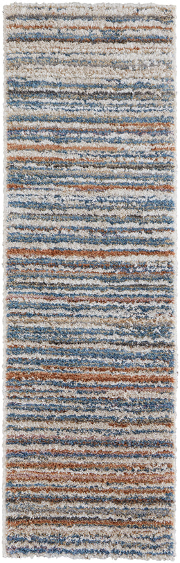 Mynka Transitional Stripes Ivory Blue Orange Area Rug (10' x 14')