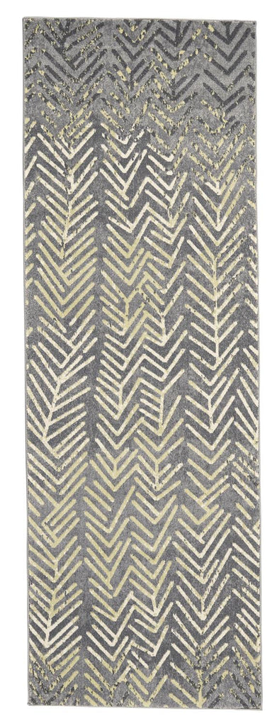 Bleecker Modern Chevron Gray Yellow White Area Rug (2'10" x 7'10")