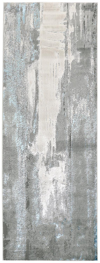 Azure Modern Abstract Gray Ivory Blue Area Rug (2'10" x 7'10" / Pattern 1)