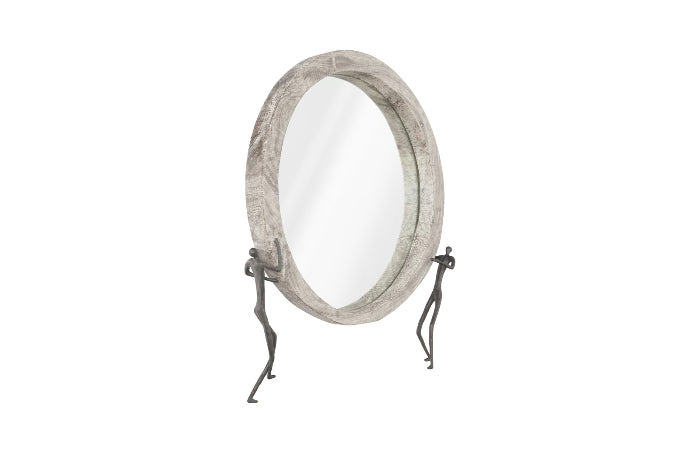 Atlas Mirror, Chamcha Wood, Gray Stone Finish, Metal