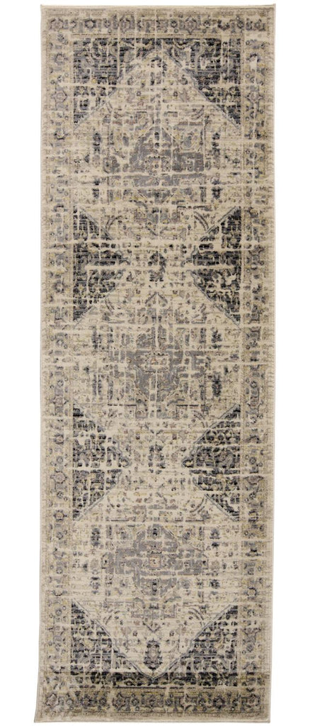 Grayson Transitional Medallion Tan Gray Black Area Rug (2'6" x 7'7")