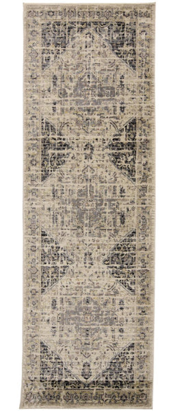 Grayson Transitional Medallion Tan Gray Black Area Rug (4'11" x 7'8")