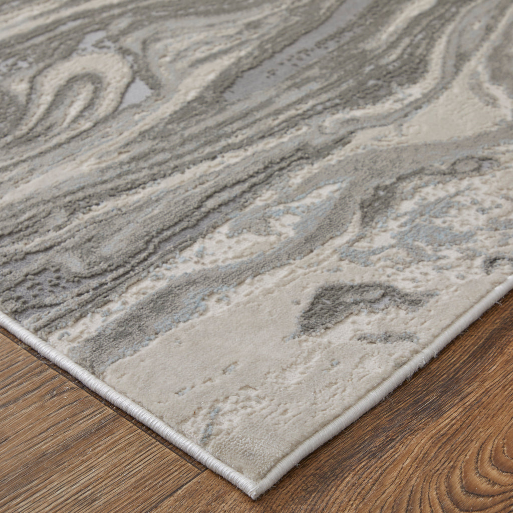 Prasad Modern Watercolor Gray Ivory Silver Area Rug (2'10" x 7'10")