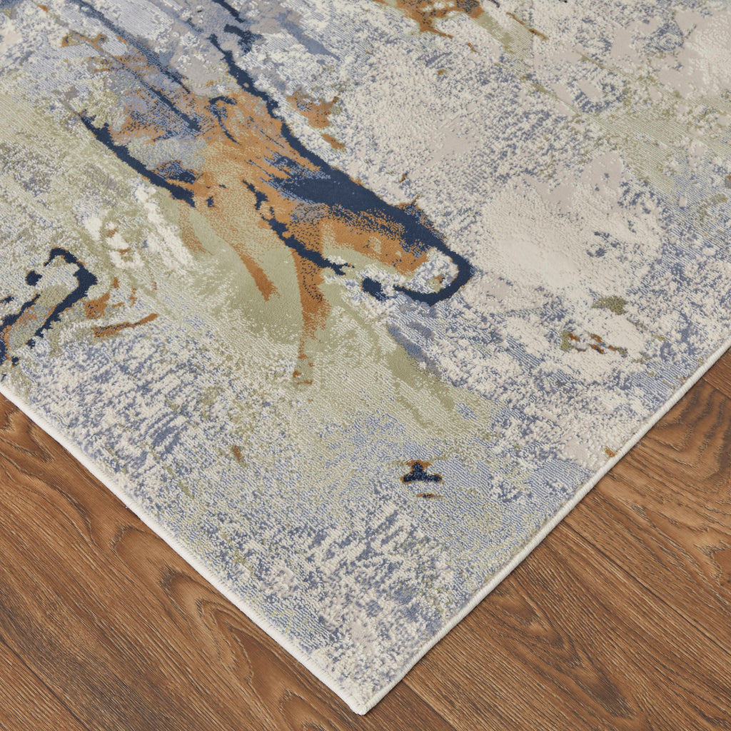 Clio Modern Abstract Blue Orange Ivory Area Rug (2'9" x 7'10")