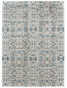 Keats Transitional Abstract Blue Green Ivory Area Rug (2'7" x 8')