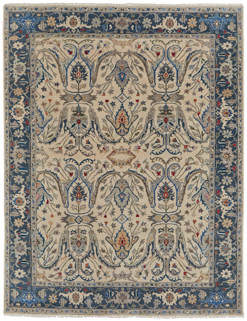 Bhatia Traditional Oriental Ivory Blue Tan Area Rug (11'6" x 17'6")