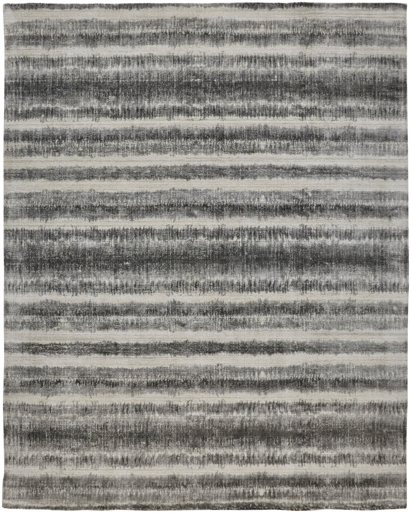 Mackay Transitional Stripes Gray Ivory Black Area Rug (9' x 12')