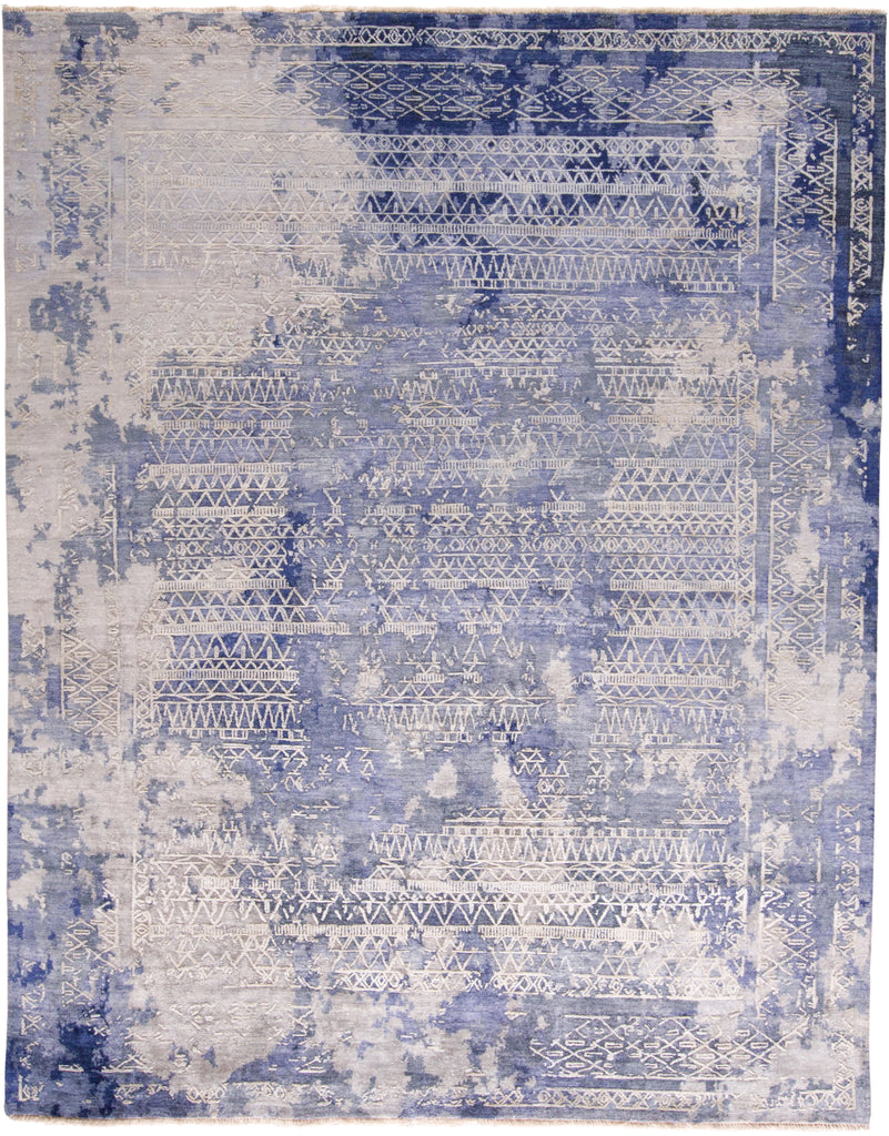 Brynn Transitional Distressed Blue Ivory Tan Area Rug (5'6" x 8'6")