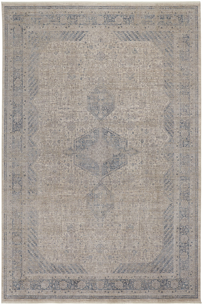 Marquette Transitional Medallion Taupe Gray Blue Area Rug (6'7" x 9'10")