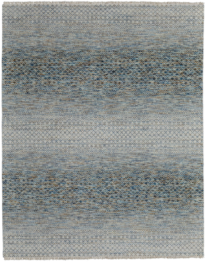 Branson Transitional Solid Blue Ivory Brown Area Rug (8'6" x 11'6")