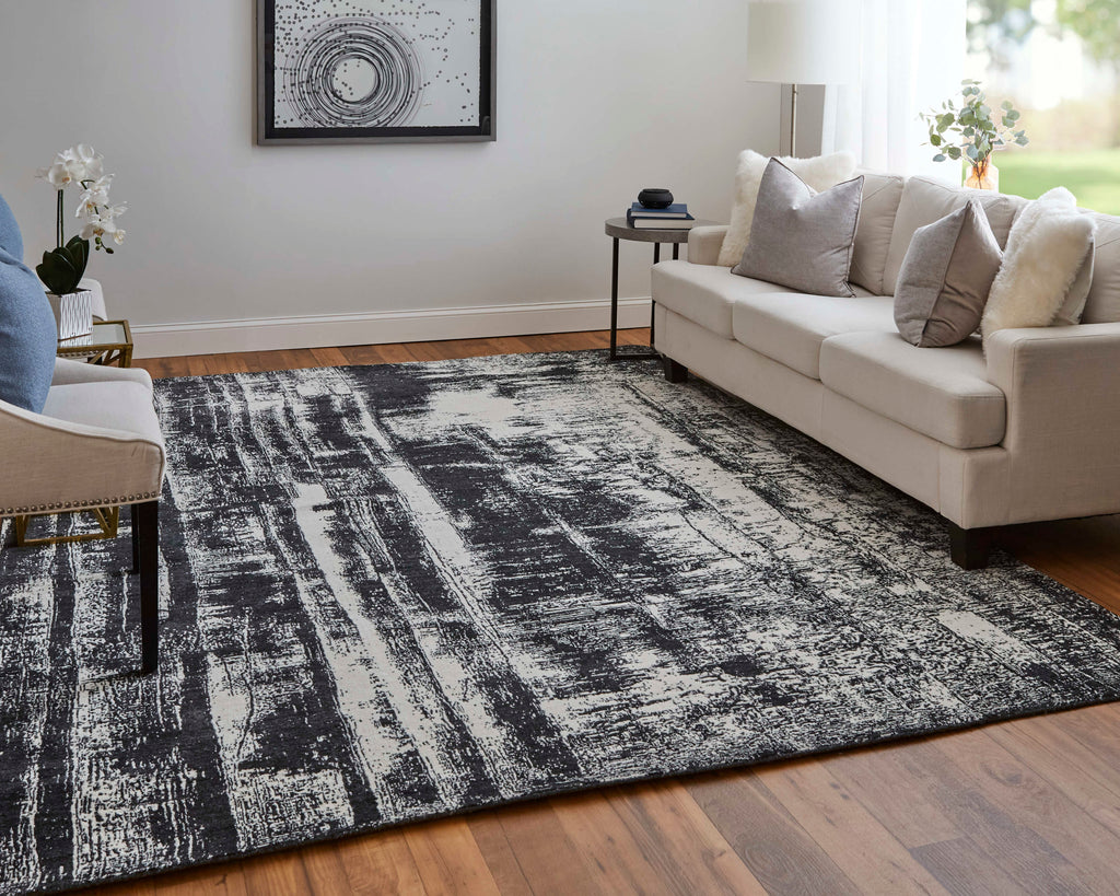 Coda Modern Abstract Black White Area Rug (9' x 12' / Pattern 3)