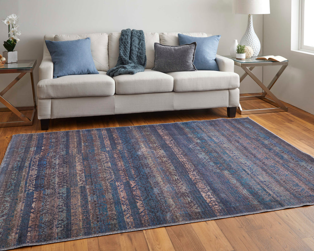 Voss Transitional Geometric Blue Purple Brown Area Rug (10'6" x 14')