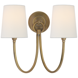 Reed Double Sconce - Hand-Rubbed Antique Brass With Linen Shades