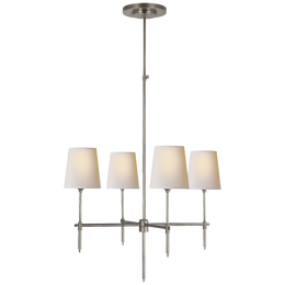 Bryant Large Wrapped Chandelier in Hand-Rubbed Antique Brass and Chocolate Leather with Linen Shades