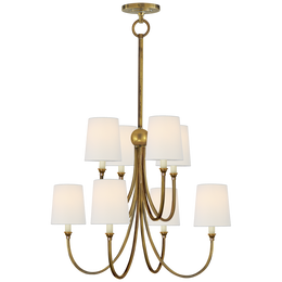 Reed Large Chandelier - Hand-Rubbed Antique Brass With Linen Shades