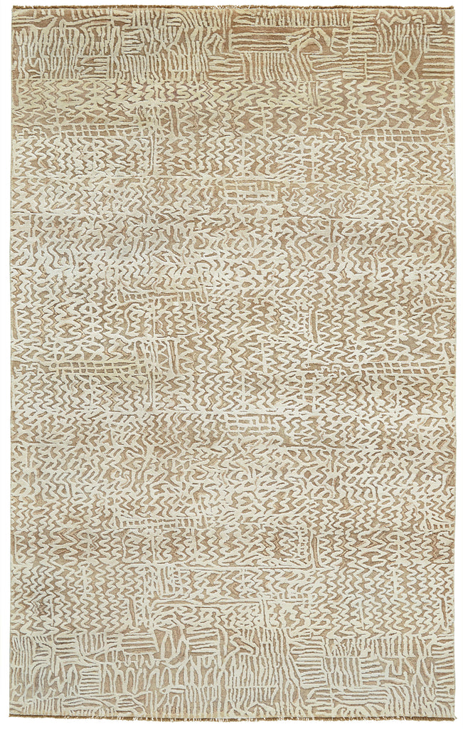 Khitan I Transitional Abstract Tan Ivory Area Rug (5'6" x 8'6")