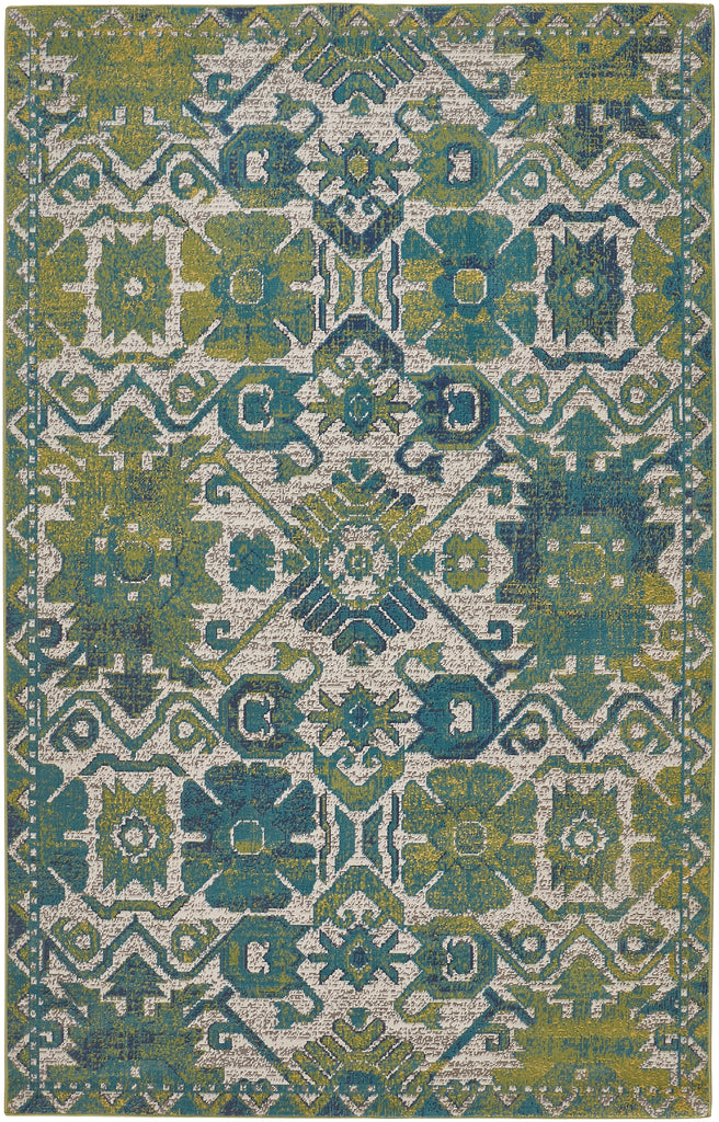 Foster Transitional Oriental Green Blue Area Rug (1'8" x 2'10")