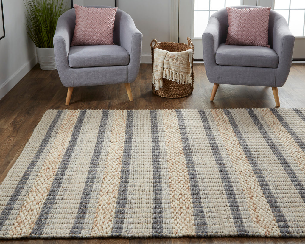 Berkeley Transitional Stripes Ivory Tan Gray Area Rug (2' x 3')