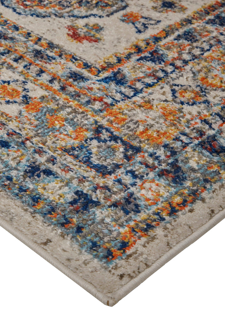 Bellini Transitional Medallion Ivory Orange Blue Area Rug (5'3" x 7'6")