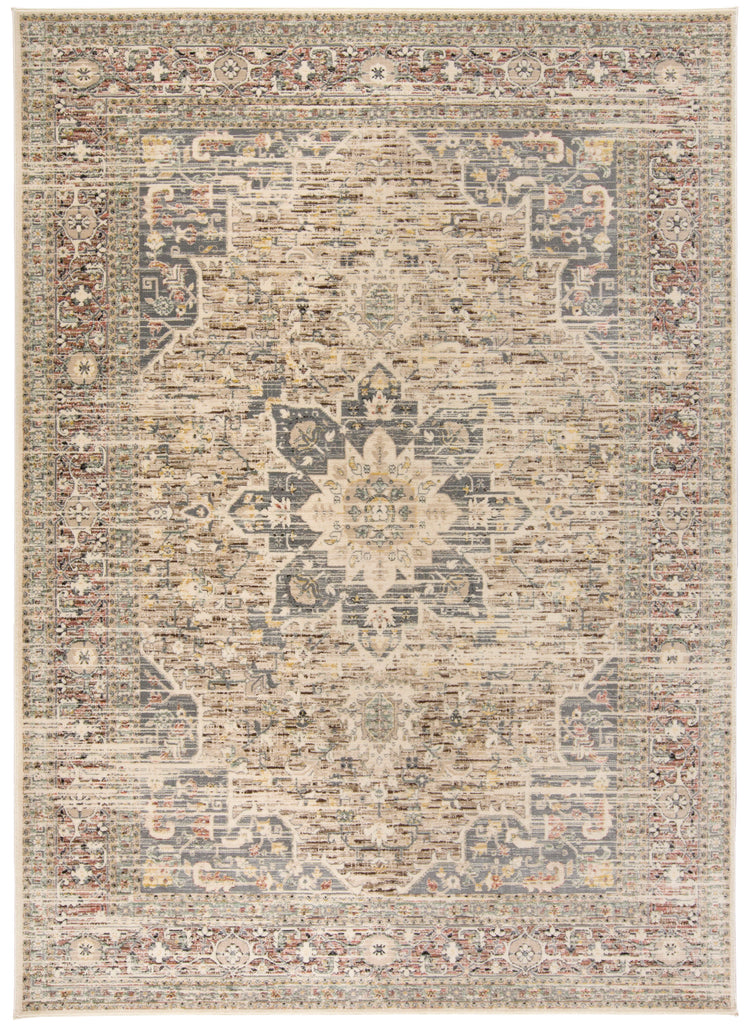 Grayson Transitional Medallion Gray Tan Red Area Rug (7'10" x 10'6")