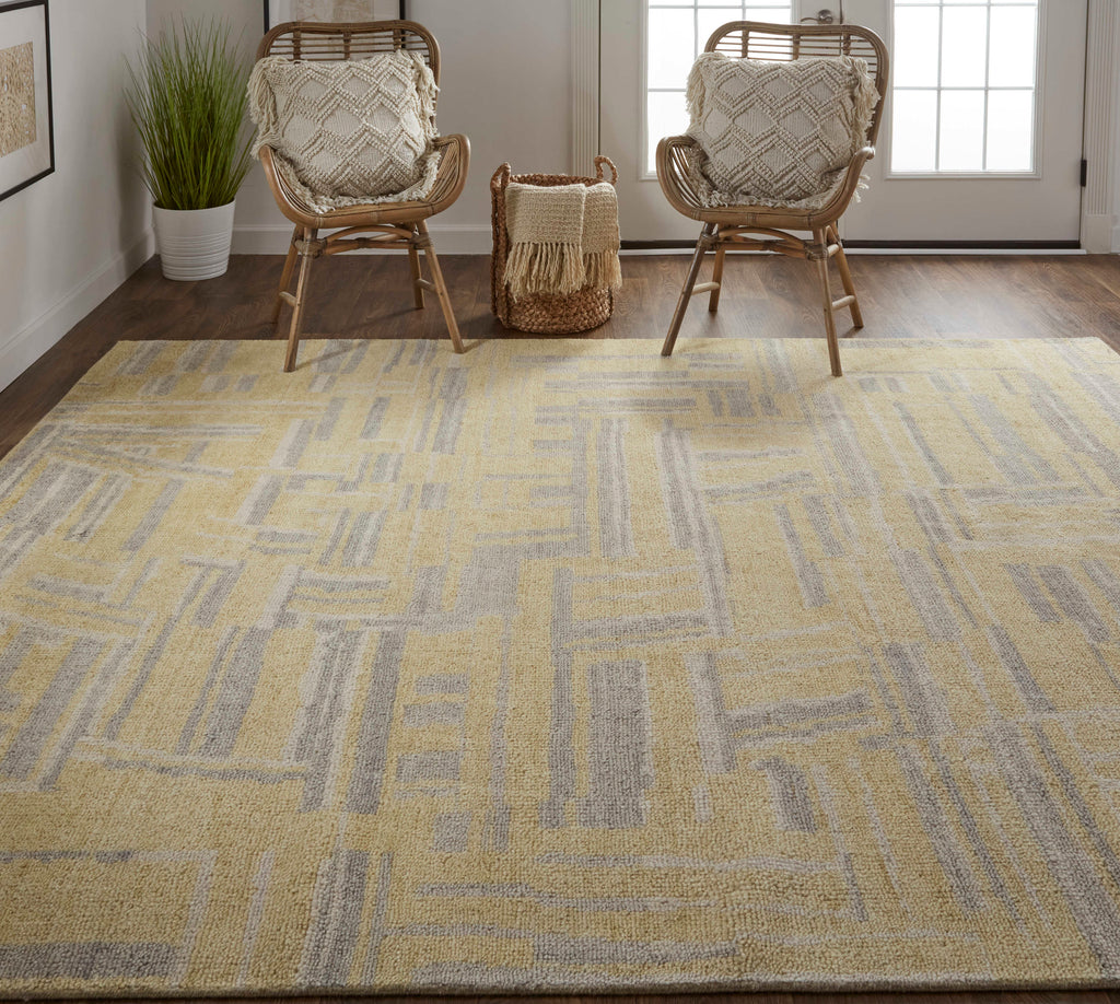 Weatherfield Transitional Abstract Gold Gray Area Rug (8'6" x 11'6")