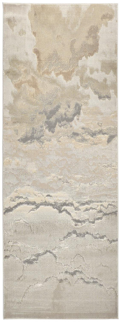 Aura Modern Abstract Ivory Tan Gray Area Rug (2'10" x 7'10")