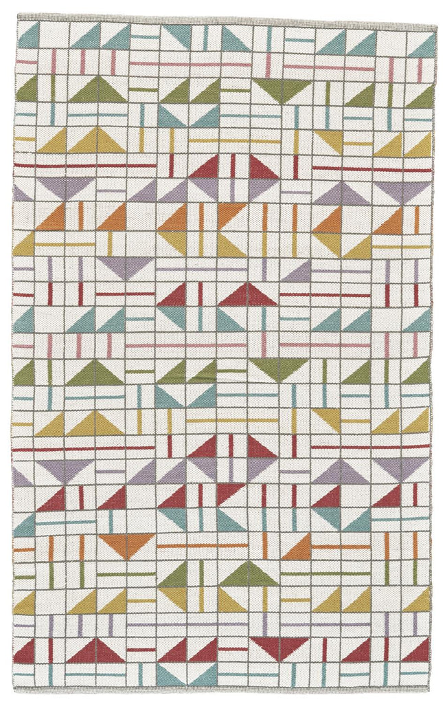 Bashia Modern Geometric Red Green Orange Area Rug (4' x 6')