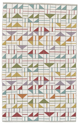 Bashia Modern Geometric Red Green Orange Area Rug (4' x 6')