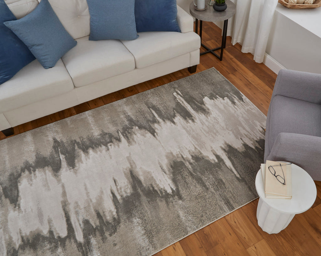 Micah Modern Abstract Gray Taupe Ivory Area Rug (5' x 8')