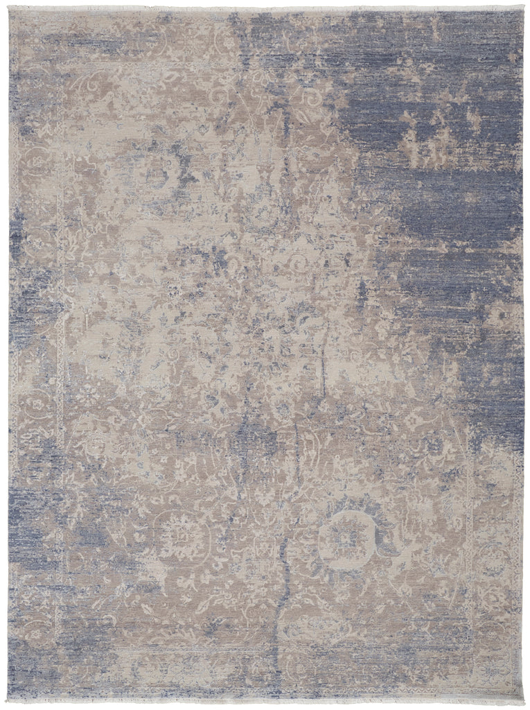 Lombardy Modern Floral Botanical Taupe Blue Gray Area Rug (5'6" x 8'6")