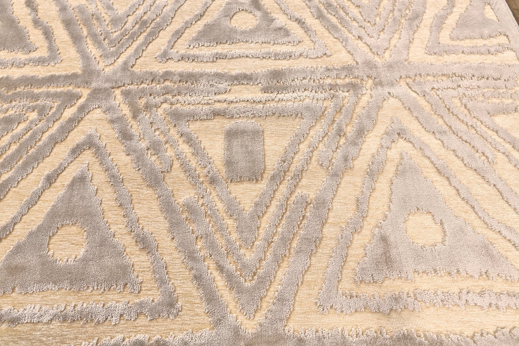 Saphir Zam Modern Geometric Tan Brown Taupe Area Rug (5'3" x 7'6")