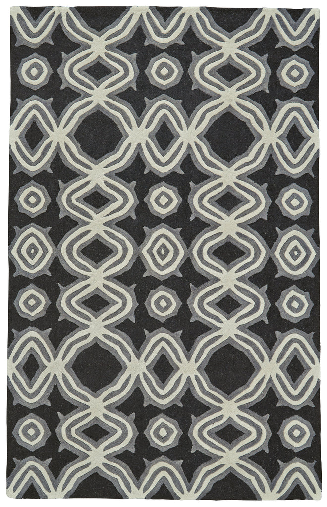 Ella Transitional Abstract Black Ivory Gray Area Rug (5' x 8')