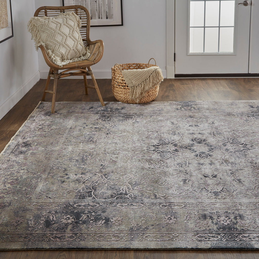 Natalia Transitional Distressed Taupe Brown Black Area Rug (8'6" x 11'6")