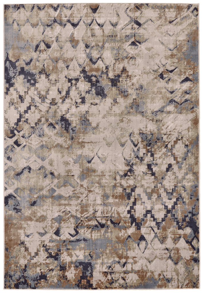 Cannes Transitional Diamond Tan Blue Ivory Area Rug (1'8" x 2'10")