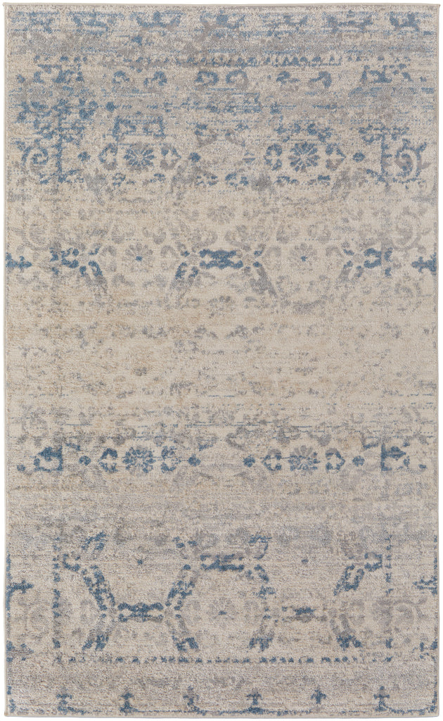 Camellia Transitional Bordered Blue Ivory Area Rug (8' x 10' / Pattern 1)