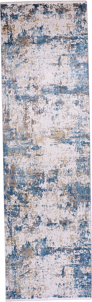 Cadiz Modern Abstract Ivory Tan Blue Area Rug (3'1" x 10')