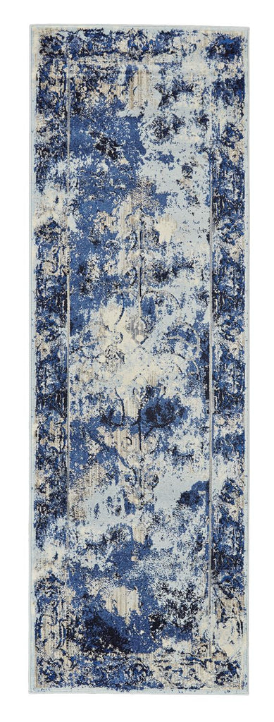 Milton Modern Distressed Blue Ivory Gray Area Rug (2'7" x 8')