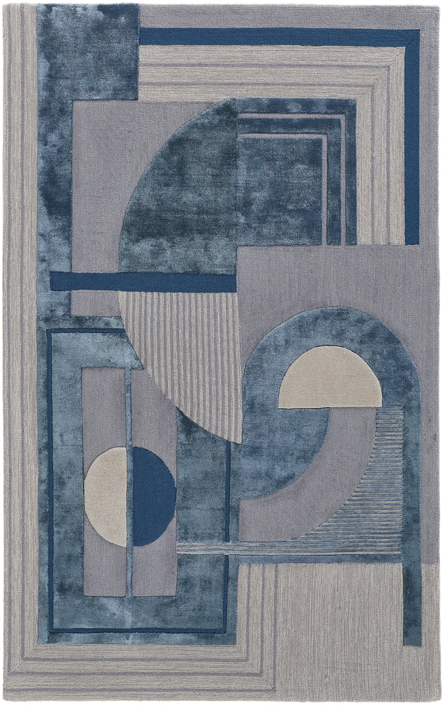 Nash Transitional Geometric Blue Ivory Gray Area Rug (2' x 3')