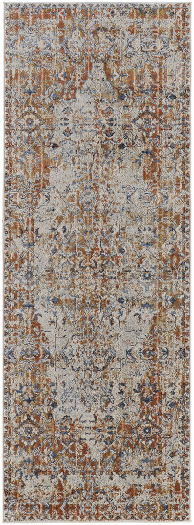 Kaia Transitional Medallion Tan Ivory Orange Area Rug (2'6" x 10')