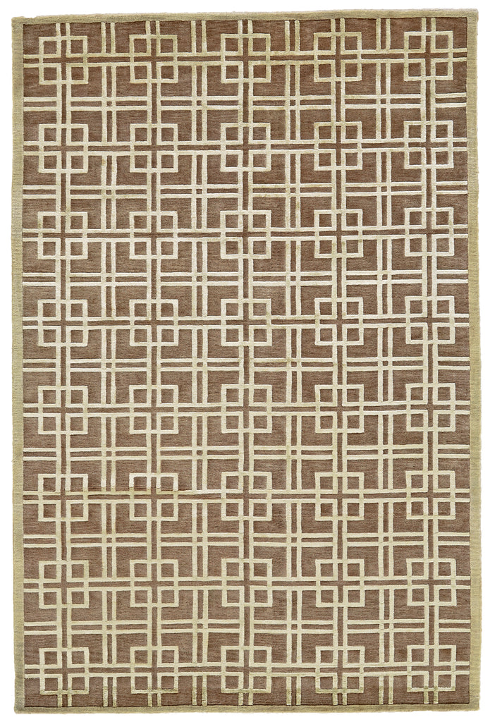 Dim Sum Modern Geometric Tan Ivory Area Rug (5'6" x 8'6")