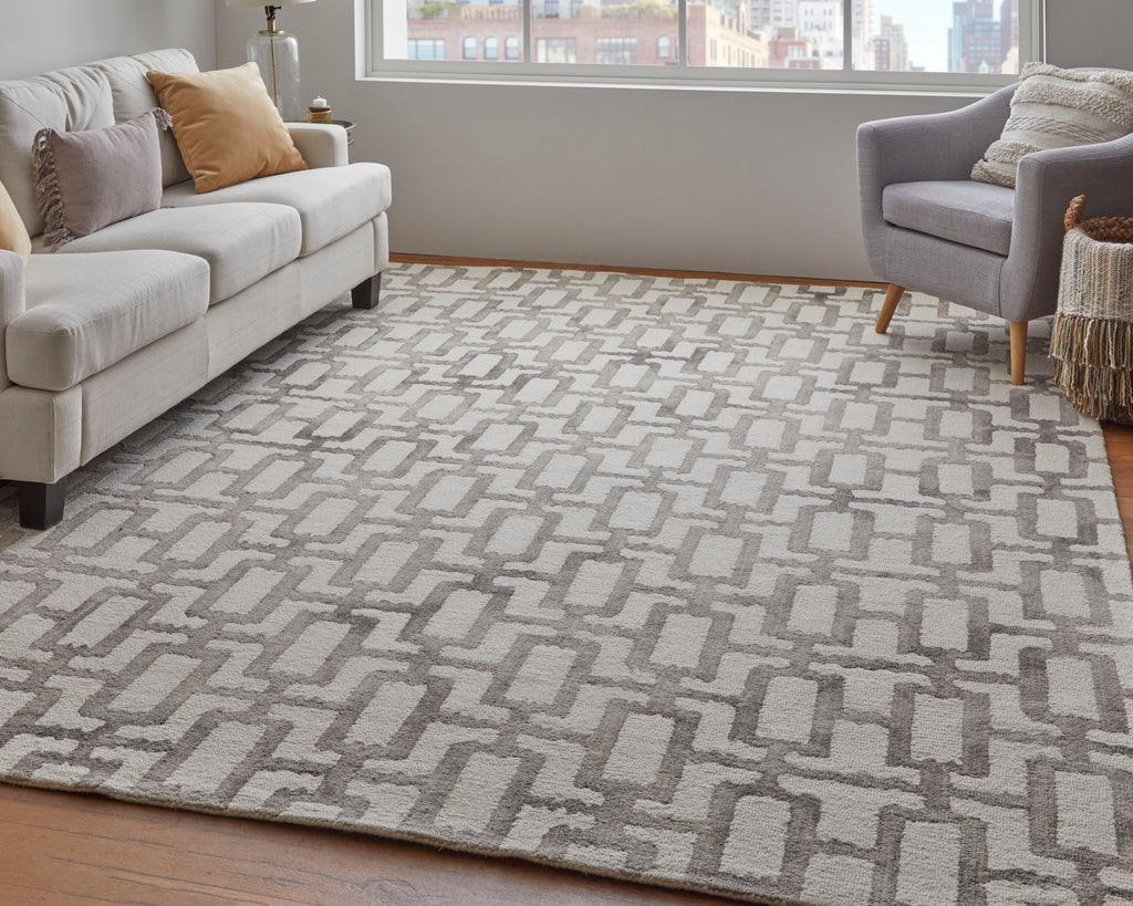 Lorrain Modern Geometric Ivory Taupe Area Rug (3'6" x 5'6")