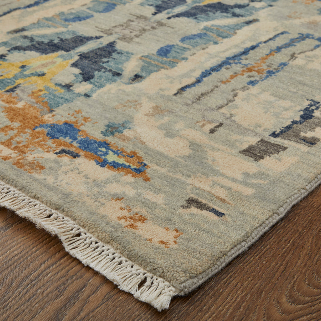 Bhatia Modern Damask Gray Blue Brown Area Rug (8'6" x 11'6")