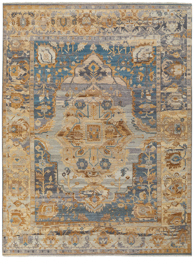 Rapsody Transitional Medallion Blue Taupe Yellow Area Rug (11'6" x 15')